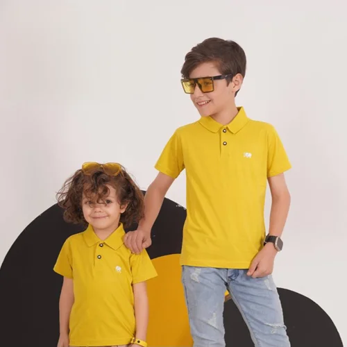 تیشرت تک یقه دار پنبه پسرانه رنگ زرد مناسب ۱ تا ۹ سال